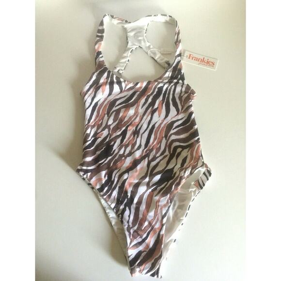 NWT Frankies Bikinis Venom Tiger One Piece Swimsuit Animal Brown White L - Picture 4 of 5